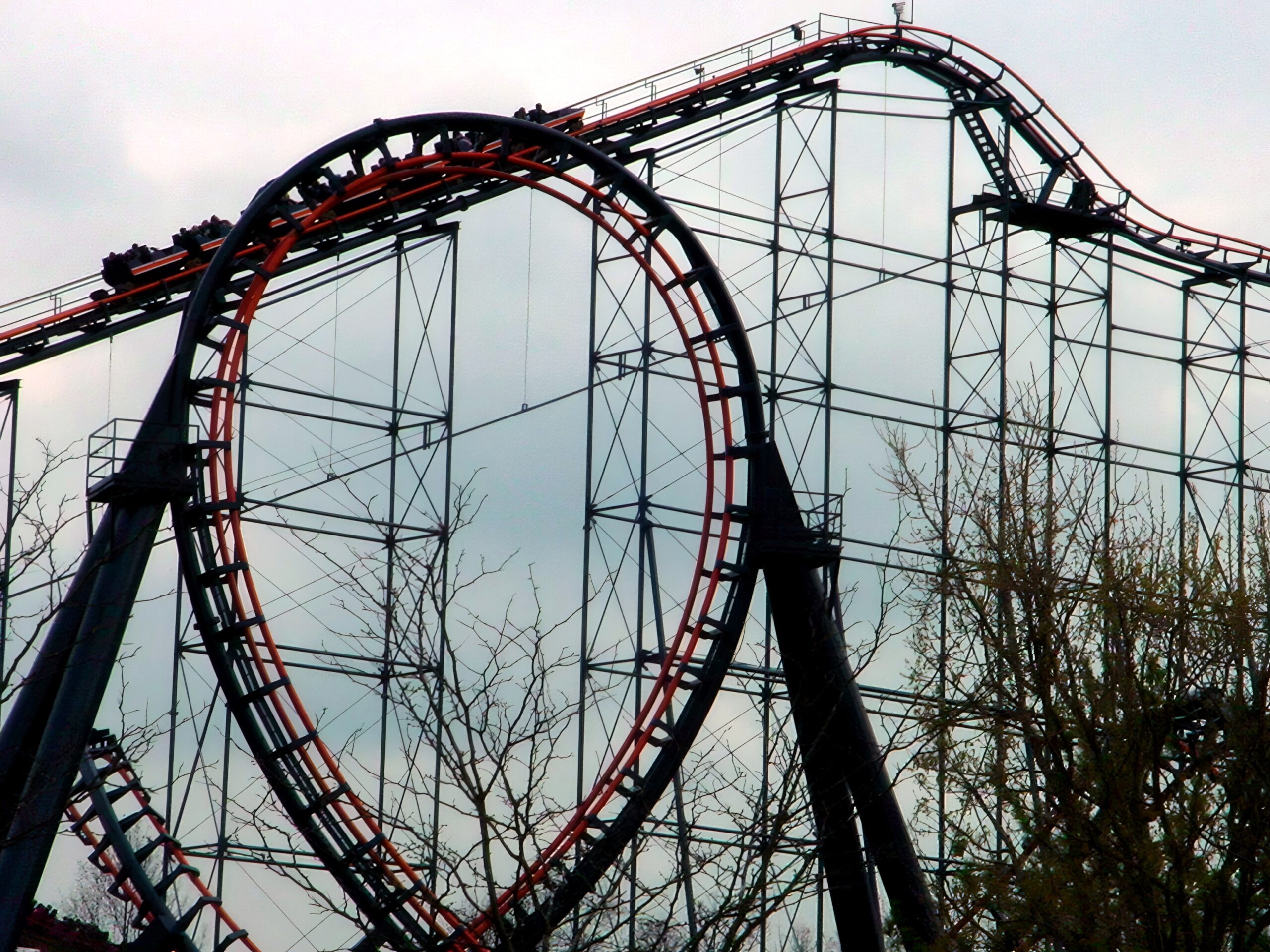 Close view of a Vortex vertical loop against the sky, April 2002