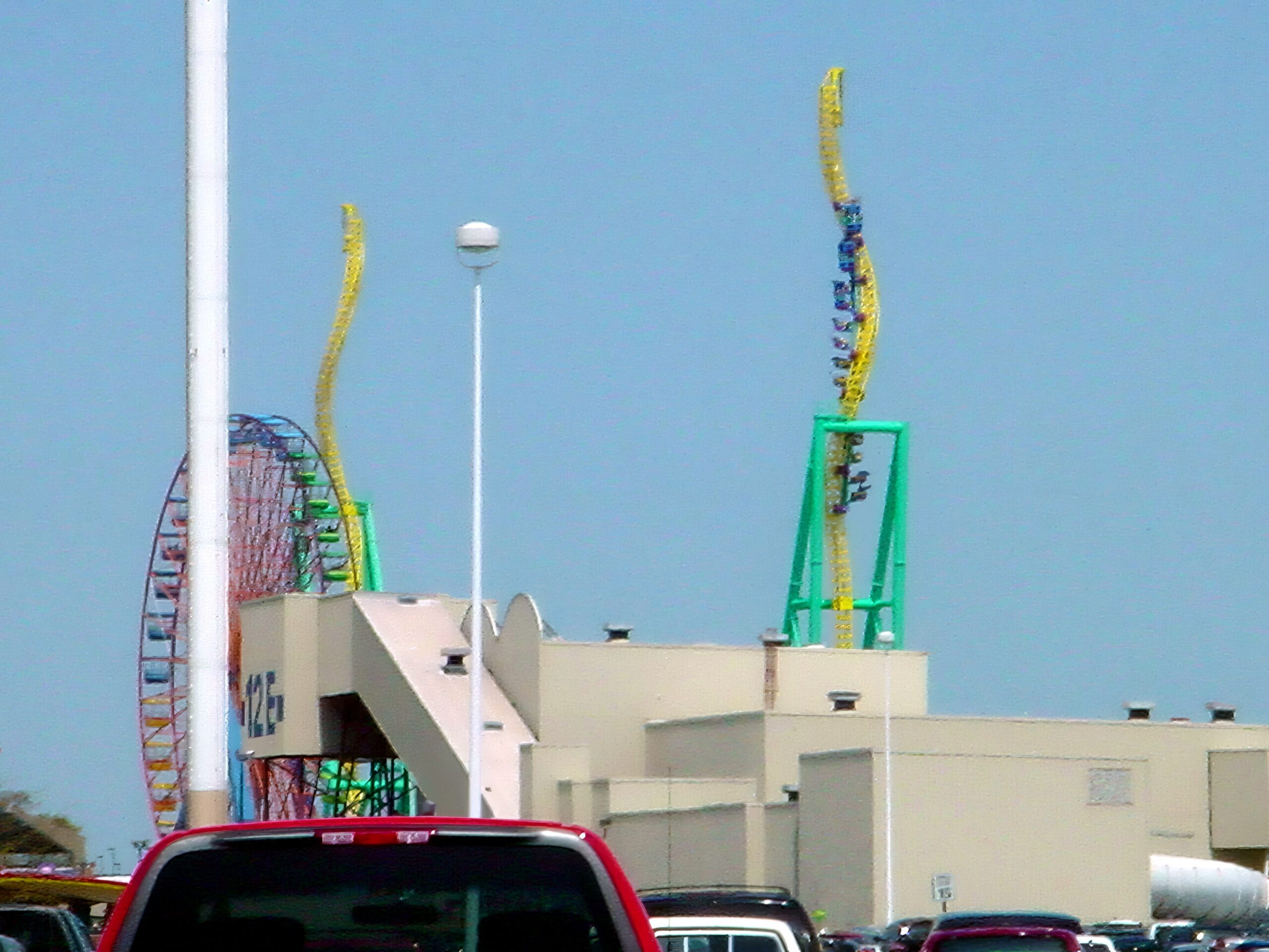 Wicked Twister's spikes seen from the Cedar Point parking lot, May 2002