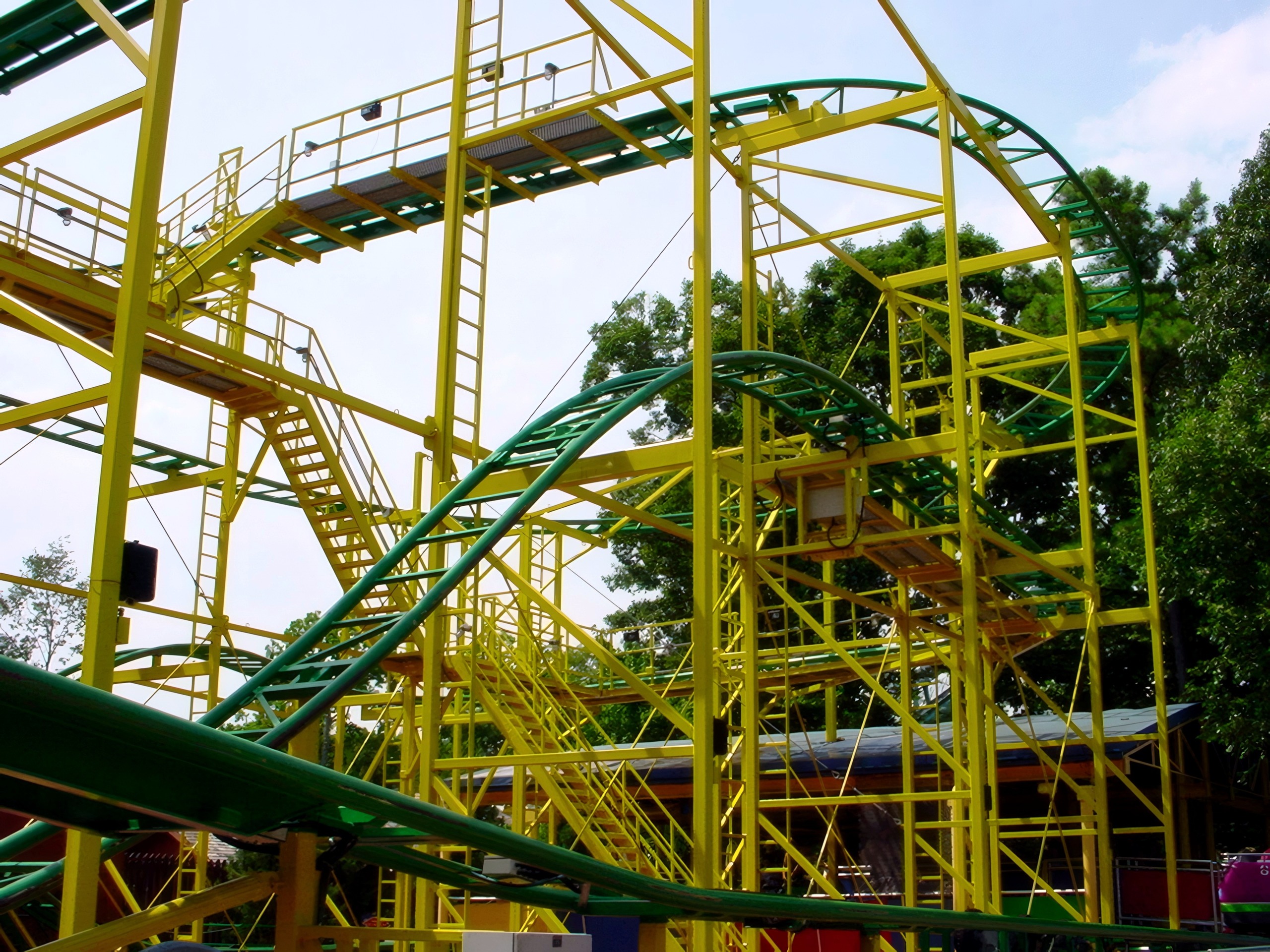 Wilde Maus track and structure among the trees at Busch Gardens Williamsburg, July 2001