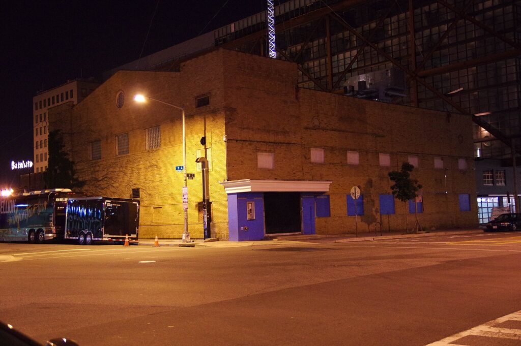 The 9:30 Club building in Washington, D.C. at night