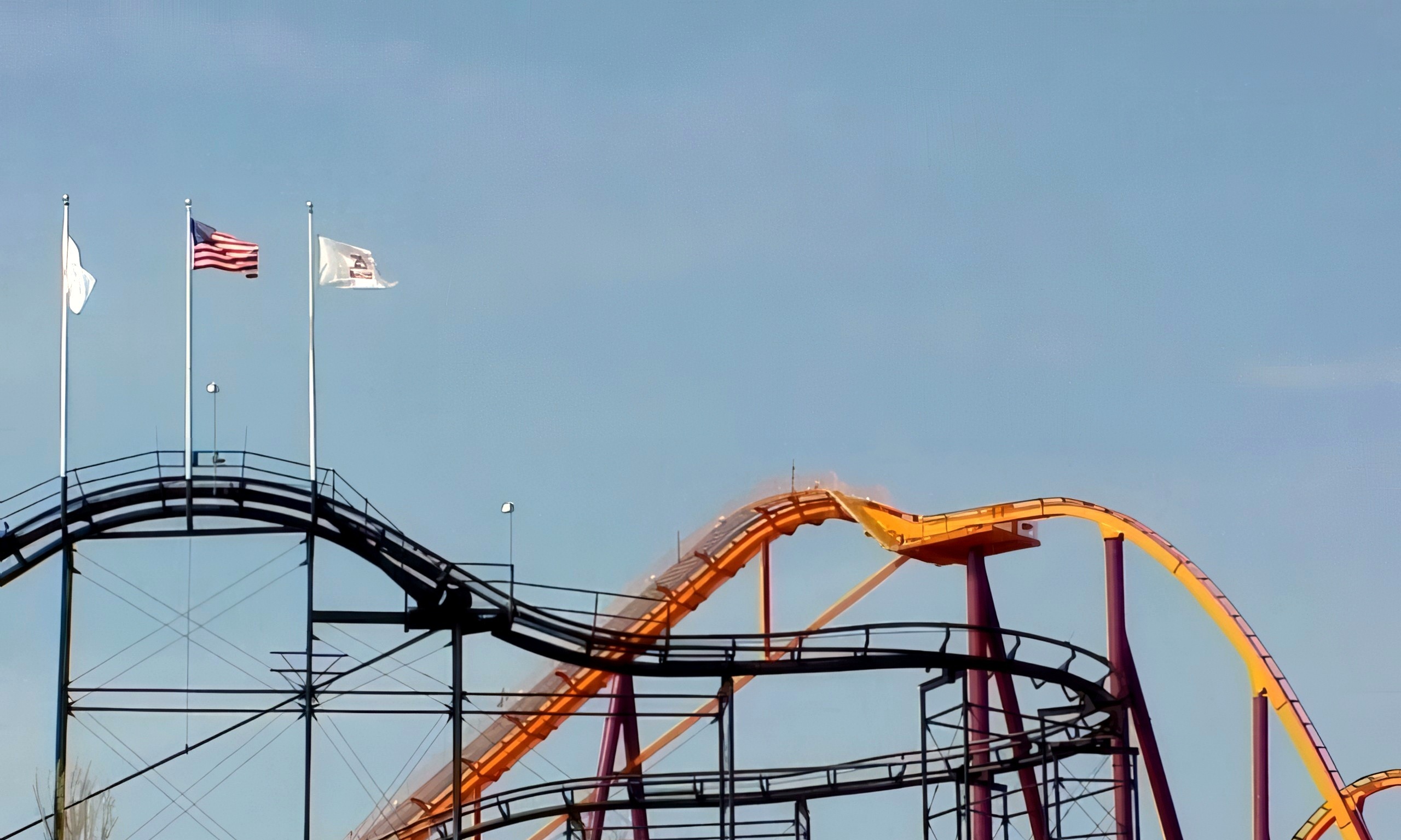 Demon's track with Raging Bull's orange track behind at Six Flags Great America, 2000