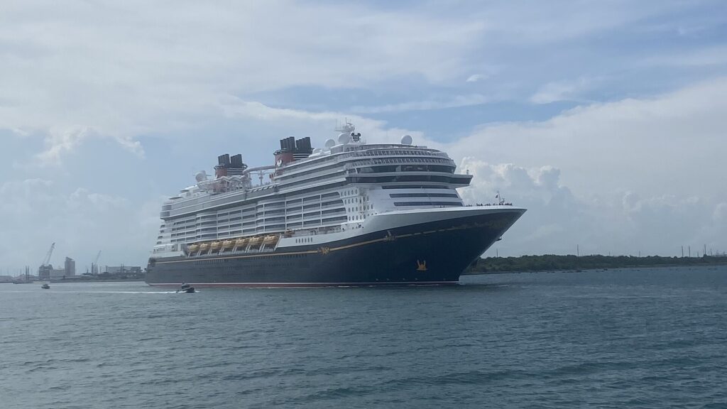 The Disney Wish cruise ship departing Port Canaveral