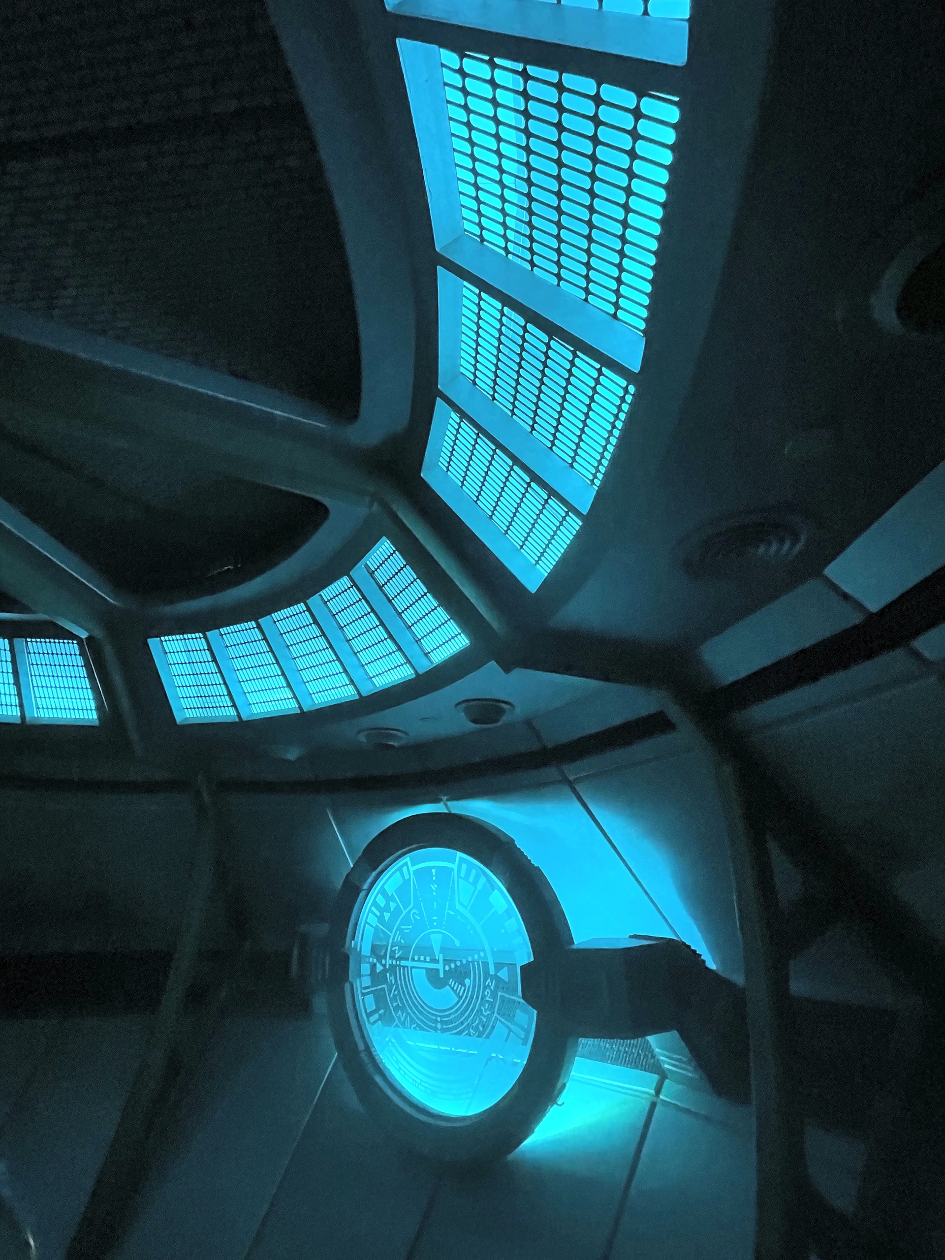 Inside the saucer: the glowing hatch and ceiling light panels, Kings Island, July 2022