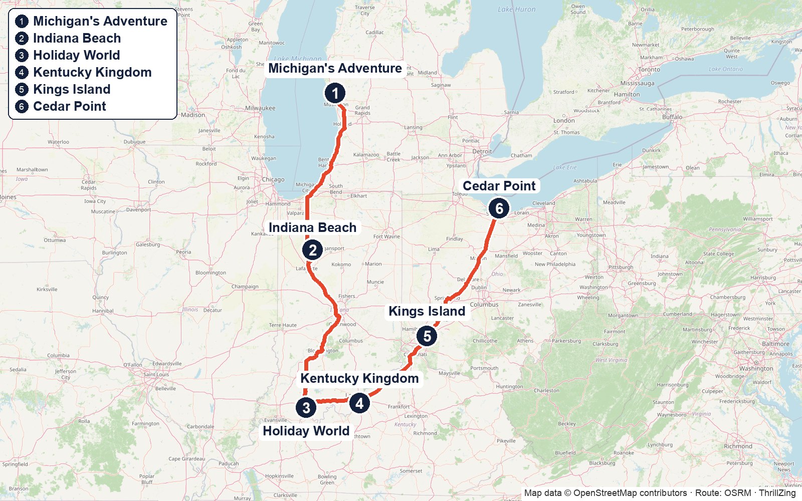 Route map for The Heartland Six