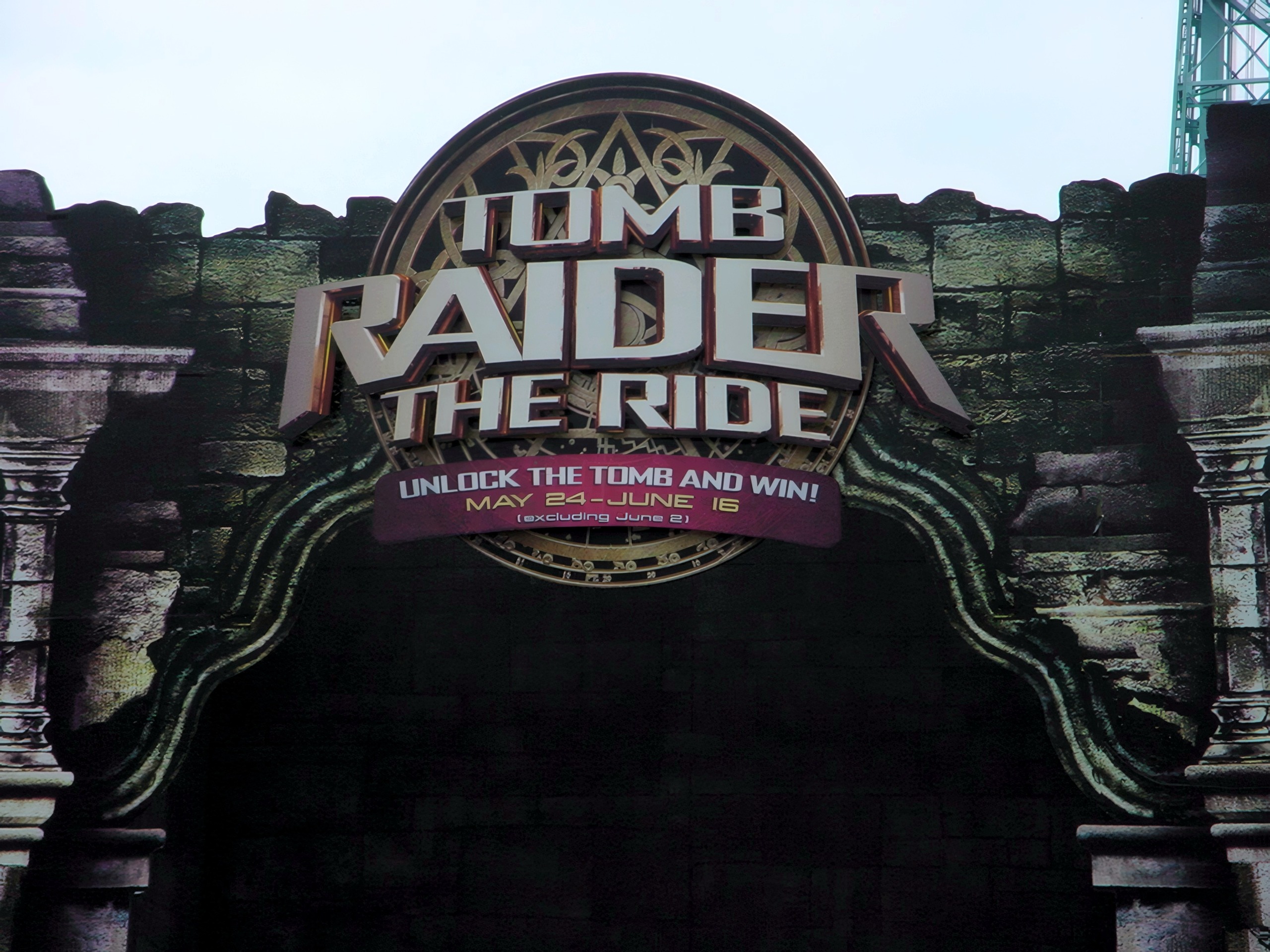 The Tomb Raider: The Ride marquee in its opening season at Paramount's Kings Island, April 2002