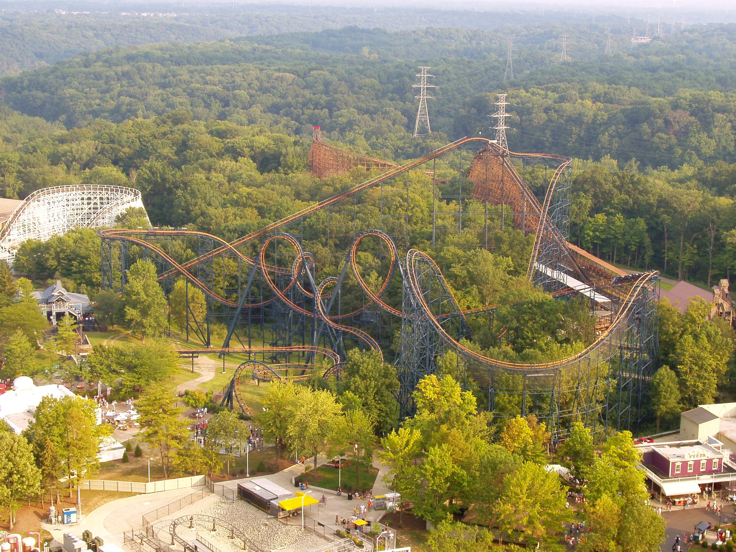 Vortex's loops seen from the Eiffel Tower at Paramount's Kings Island, August 2006