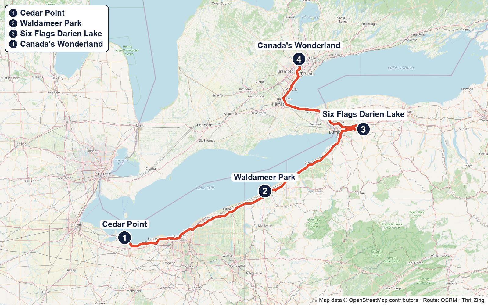 Route map for The Lake Erie Shoreline Run
