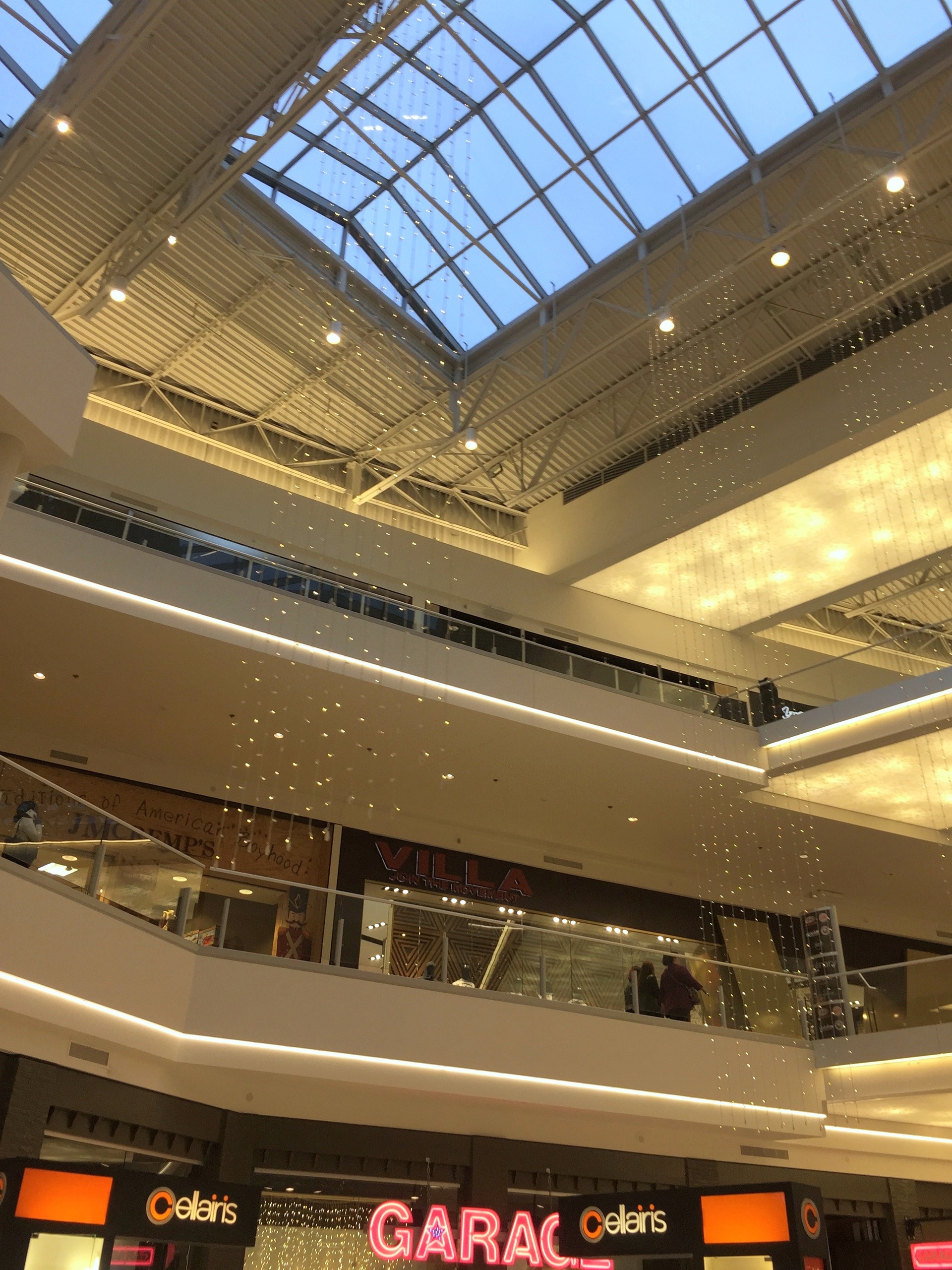 Looking up the atrium levels to the skylight at Mall of America, November 2015