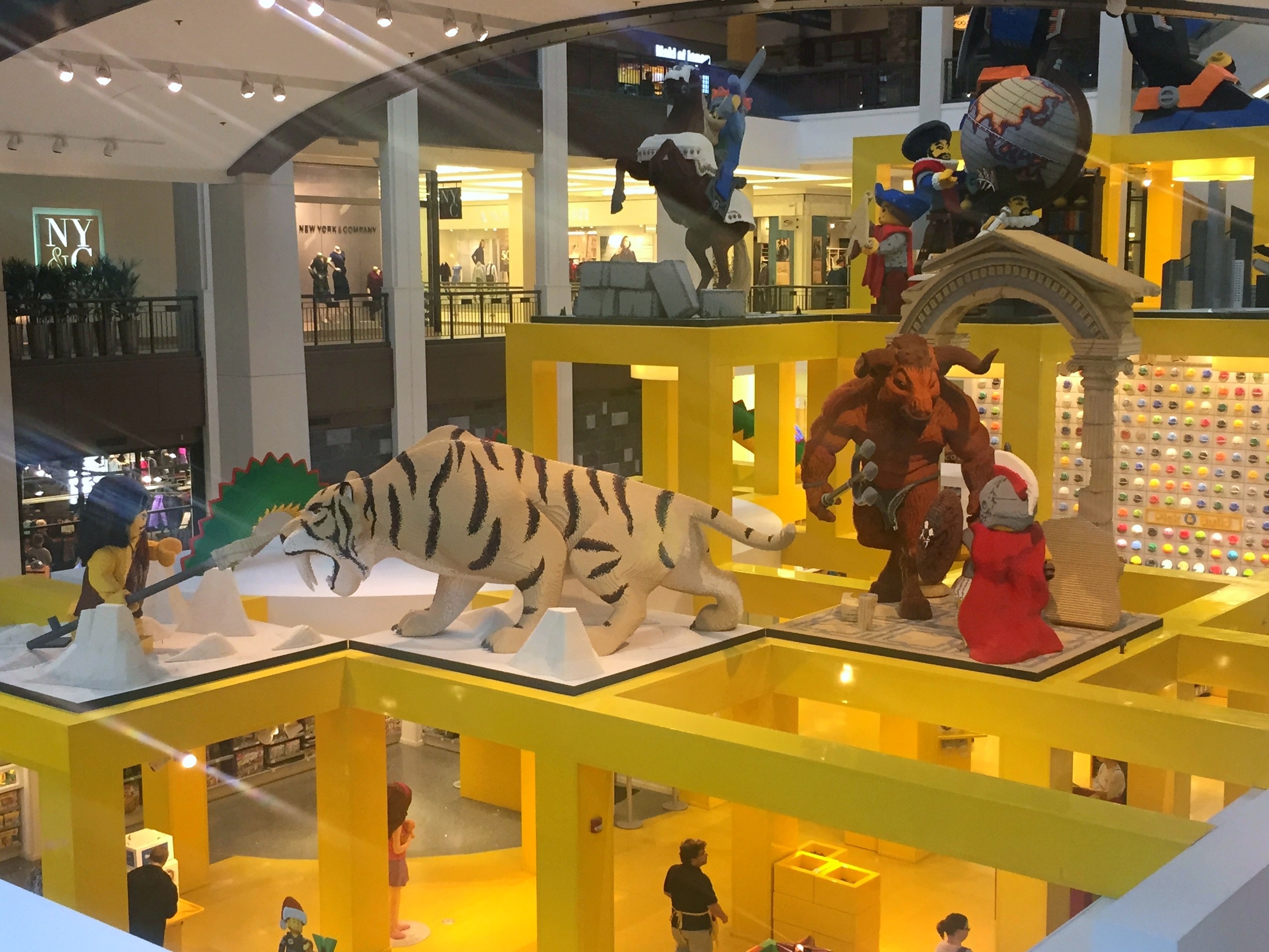 A Lego tiger and woolly mammoth on the Lego store display at Mall of America, November 2015