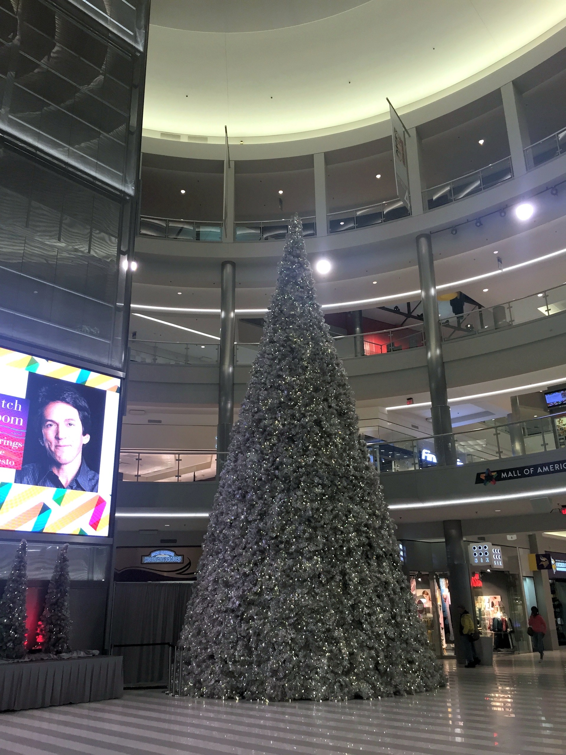 The mall's silver Christmas tree in the rotunda at Mall of America, November 2015