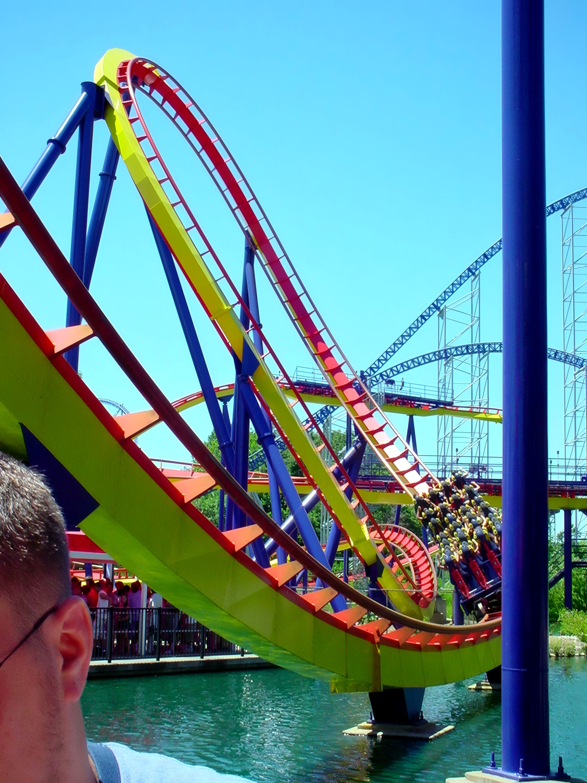 Mantis flat spin over the lagoon, Mantis at Cedar Point