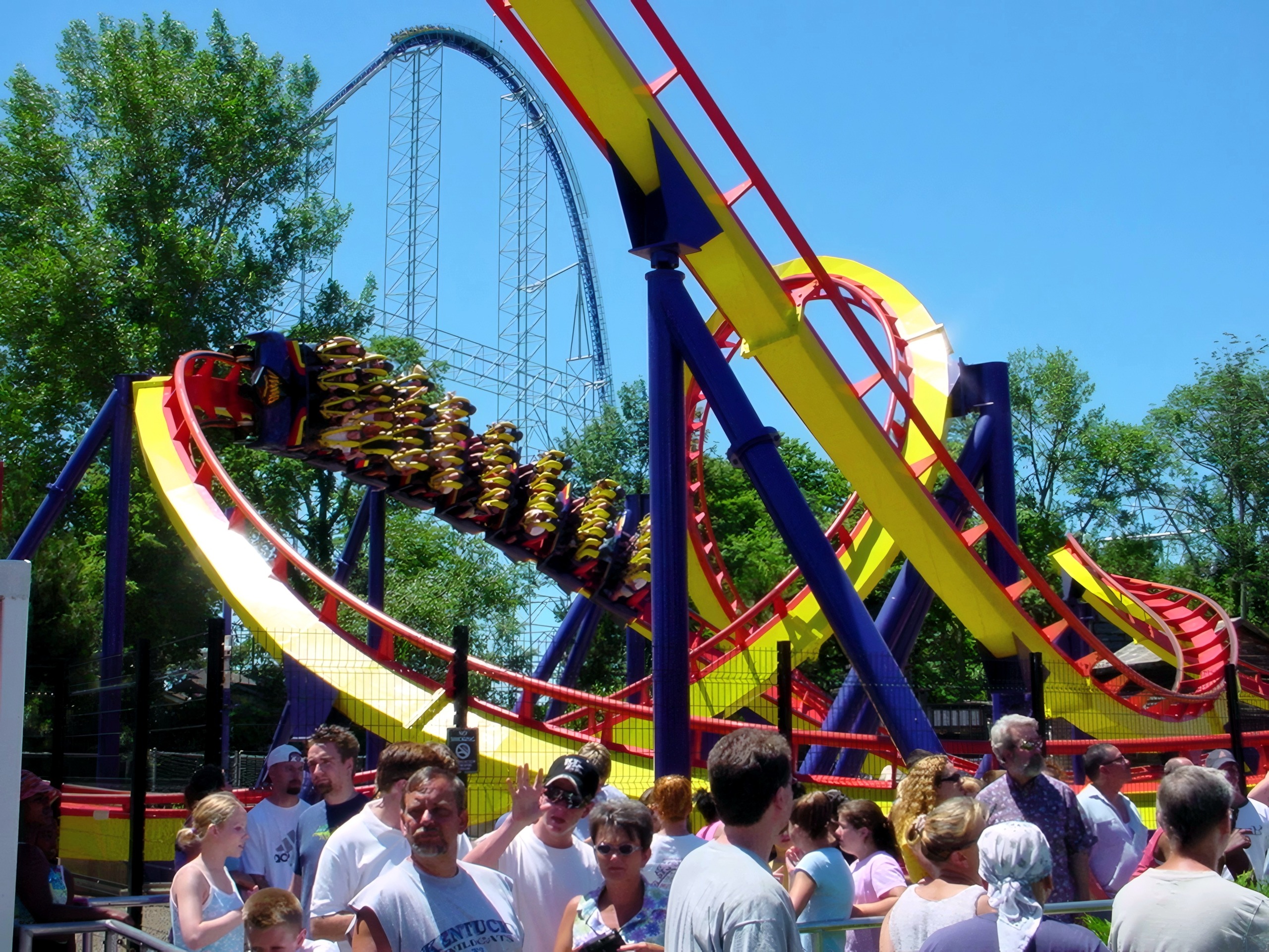 Mantis inclined loop with Millennium Force behind, Mantis at Cedar Point