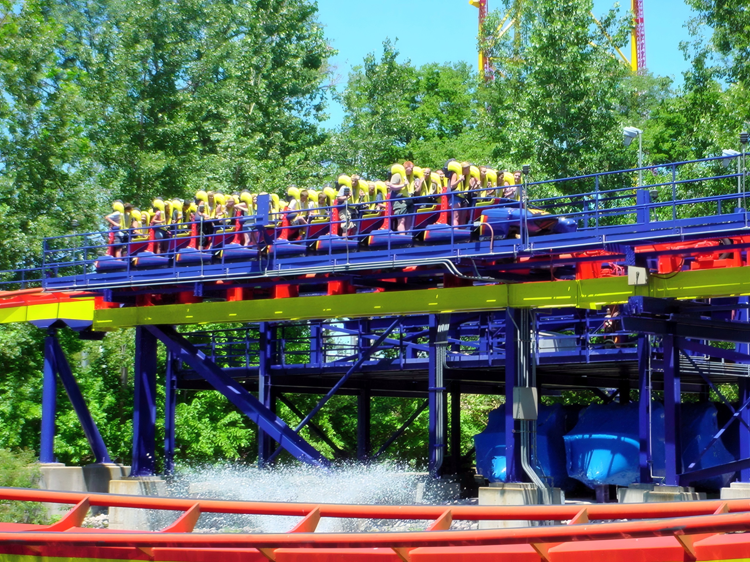 Mantis train crossing above the lagoon, Mantis at Cedar Point