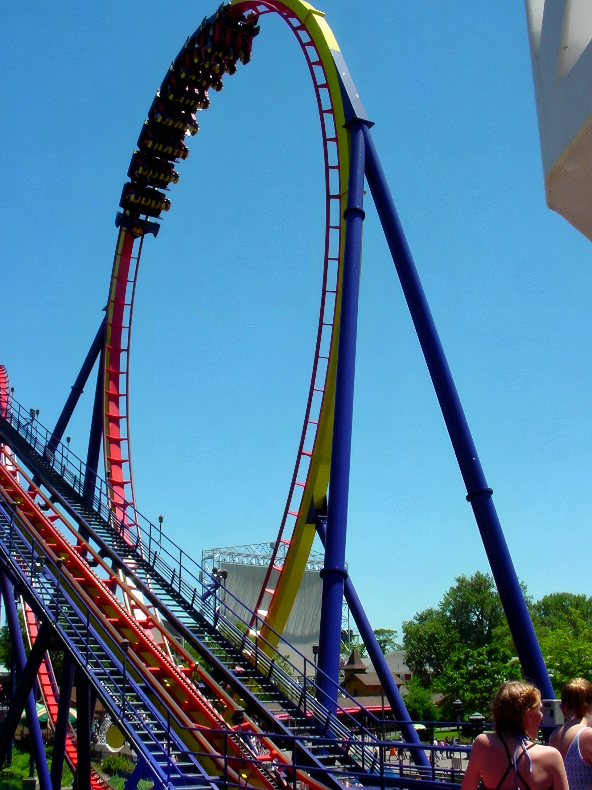 Mantis train inverted in the loop above the trees, Mantis at Cedar Point