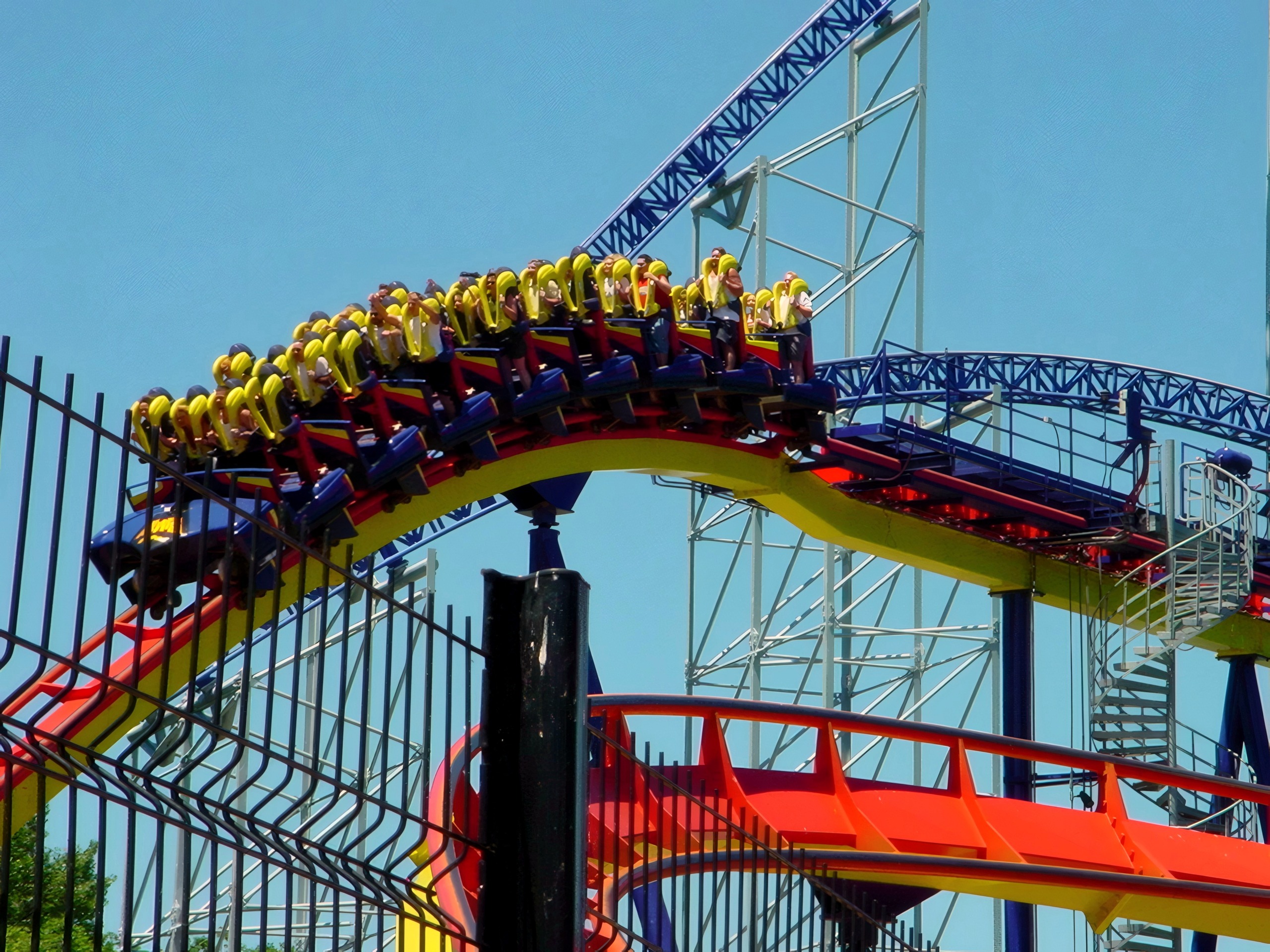 Mantis train of standing riders on the brake run, Mantis at Cedar Point