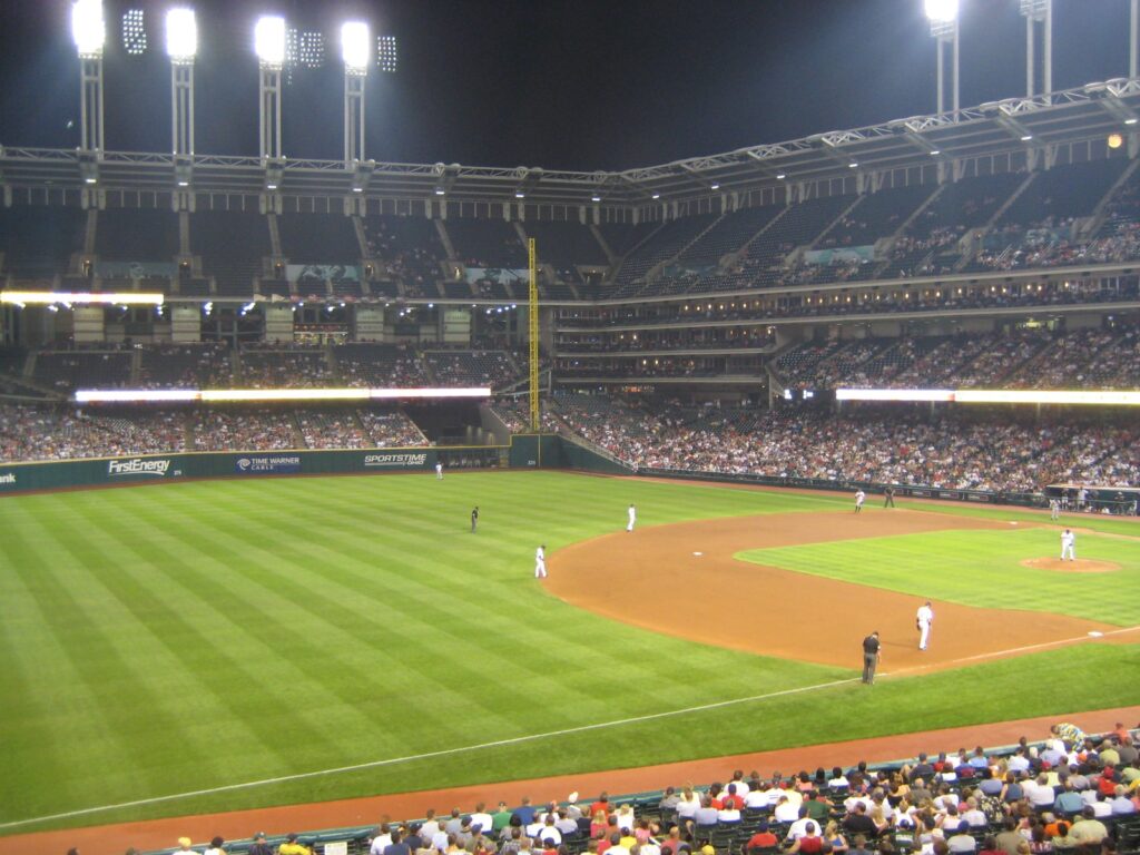 A night game under the lights at Progressive Field in Cleveland