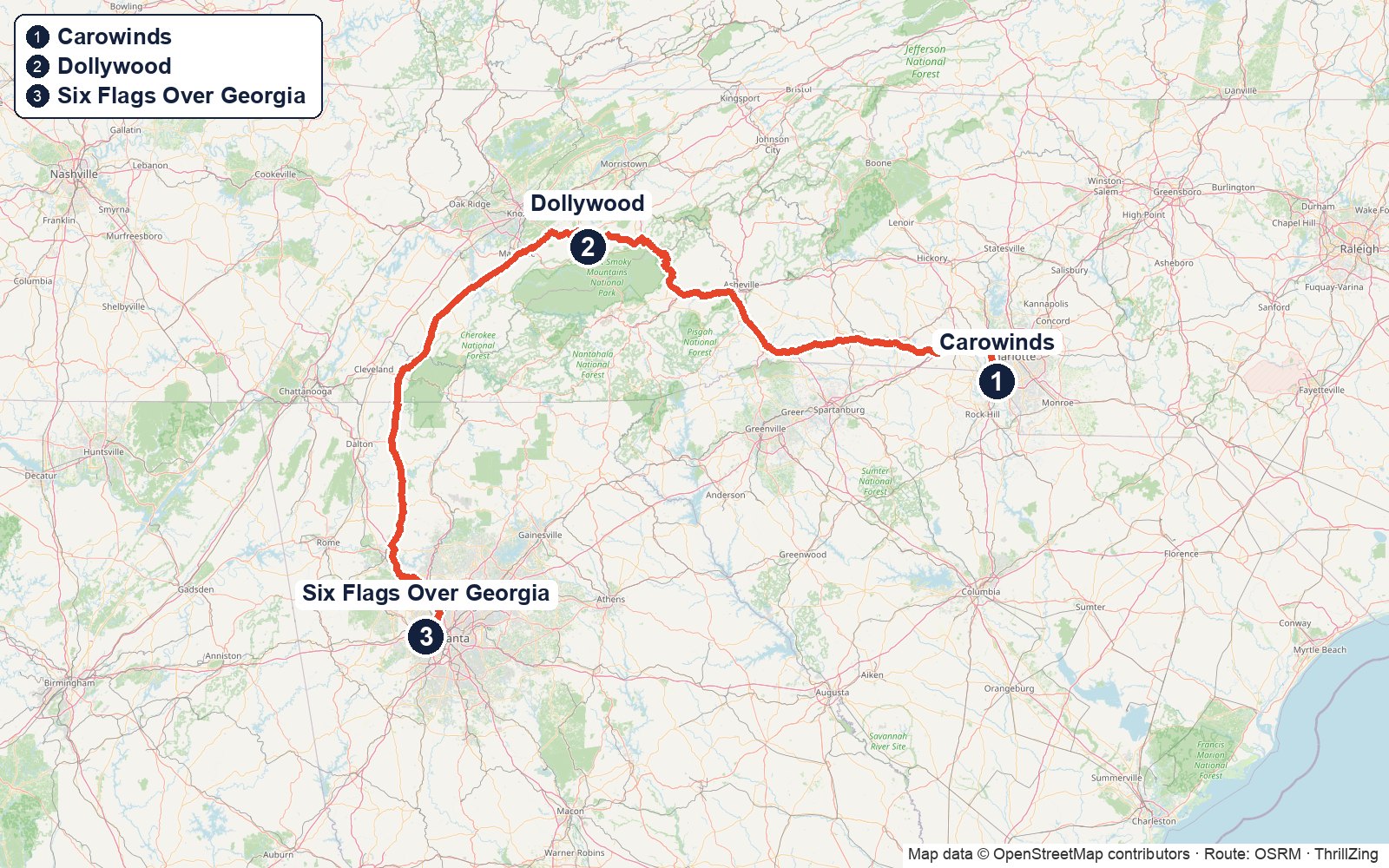 Route map for The Smoky Mountain Swing