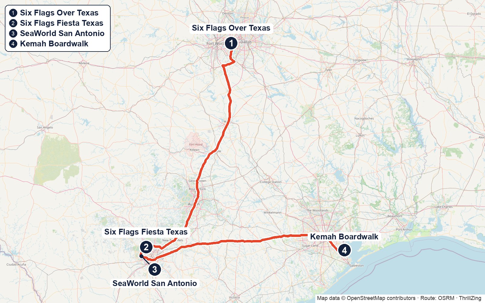Route map for The Texas Triangle